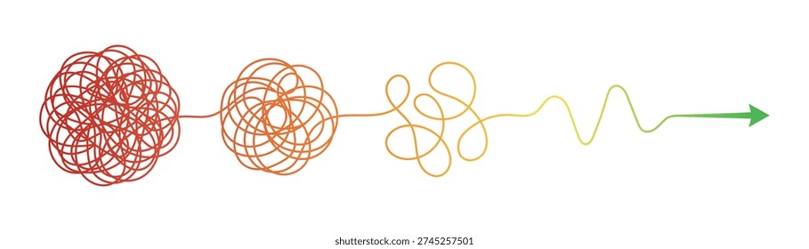 Continuous line art representing confusion to clarity with arrow to bullseye. From chaos to clarity one line continuous drawing