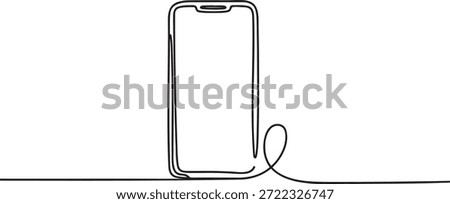 Continuous line art representing a contemporary smartphone or cellular gadget featuring rounded corners and minimal details in one stroke.