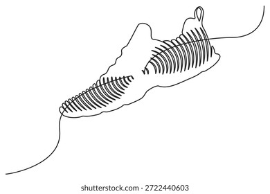 Arte de línea continua de un diseño de zapatilla deportiva acanalada sobre fondo blanco