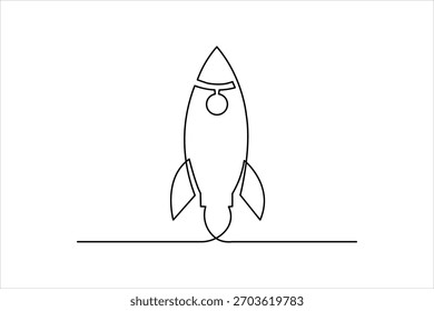 Continuous line art of a rocket waiting on the ground