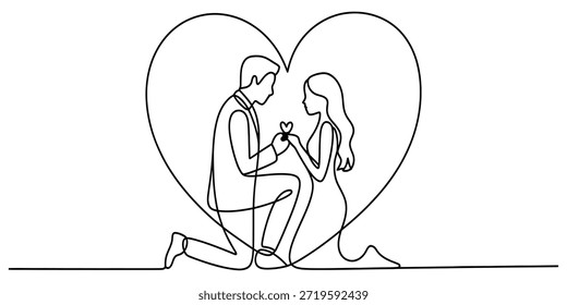 Arte de línea continua de una propuesta romántica con un hombre arrodillado a un Vector de mujer, ilustración