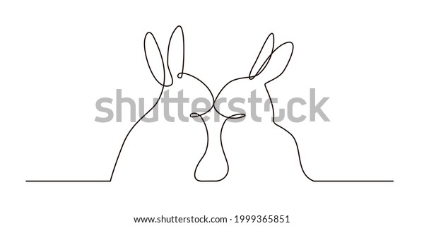 Continuous line art of a romantic rabbits. Two\
sitting bunnies touching their noses, a pair of animals. Line art\
on white background, concept of a tender family relationship and\
love. Editable\
stroke.