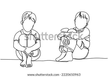 Continuous line art of a sad and depressed child. Children mental health awareness. Fight against violence and abuse. Depression and frustration in young people. Psychology concept. Peer pressure.  