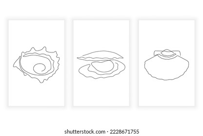 continuous line art sea and shellfish concept element collection. minimal concept. shellfish; scallop; shell; oyster