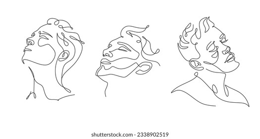 Continuous line art set of a man closing his eyes. Freedom, meditation, zen, relaxing minimalist simple picture vector illustration. 