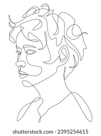 arte de línea continua del perfil lateral del vector de activos digitales de la mujer