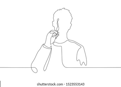 continuous line art silhouette of a man who is holding a smoking cigarette. Smoking guy. Can be used for animation. Vector.