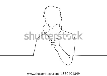 continuous line art Silhouette of a man holding a paper heart. He offers a heart to the viewer. The concept of kindness, love, support, care. It can be used for animation. Vector