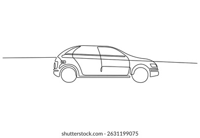 Continuous line art simple car drawing vector illustration, modern Car continuous one line drawing. Abstract small car continuous one line drawing style. Vehicle car auto vector icon.