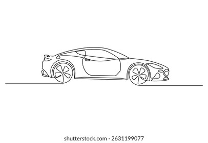 Continuous line art simple car drawing vector illustration, modern Car continuous one line drawing. Abstract small car continuous one line drawing style. Vehicle car auto vector icon.
