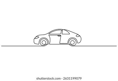 Continuous line art simple car drawing vector illustration, modern Car continuous one line drawing. Abstract small car continuous one line drawing style. Vehicle car auto vector icon.