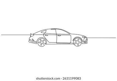 Continuous line art simple car drawing vector illustration, modern Car continuous one line drawing. Abstract small car continuous one line drawing style. Vehicle car auto vector icon.