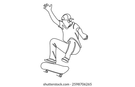 continuous line art of skateboarder riding skate vector illustration