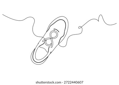 Arte de línea continua de una plantilla de zapatilla de deporte e ilustración de perspectiva de vista superior