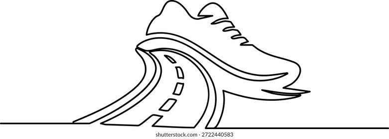 Kontinuierlicher Streckenabschnitt eines Sneakers mit Straßen- und Autobahnsohle für das Reisekonzept