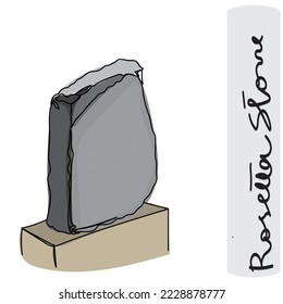 Continuous line art of stones found from ancient landscape. Prehistoric times art. Rosetta stone and vulture stone. Primitive civilization remains. History class doodles. Vector art.