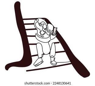 continuous line art of a stressed woman sitting. Vector art design. Depression and overwhelming burdens. 