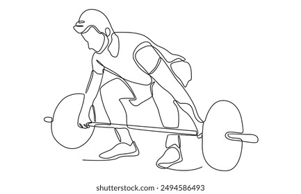 continuous line art of strong weightlifter man vector illustration