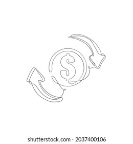 continuous line art style currency exchange illustration vector isolated