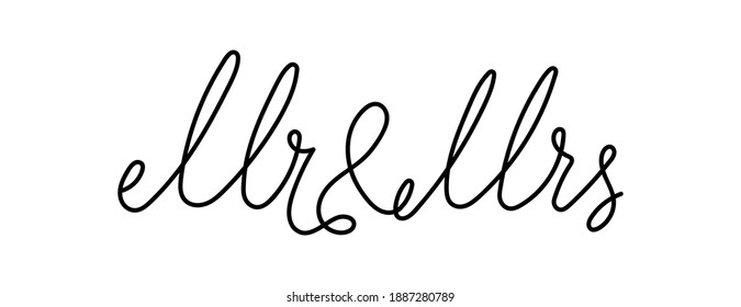 Continuous line art style for wedding sign, invitation, engagement party, textile etc. Mr. and Mrs typography design. Modern calligraphy inscription for bride and groom. Vector illustration