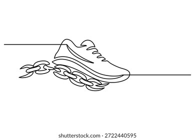 Arte de línea continua de una zapatilla con estilo con detalle de cadena metálica para la moda