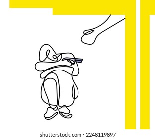 Continuous line art of a suicidal man. Help people who are depressed and hopeless. 