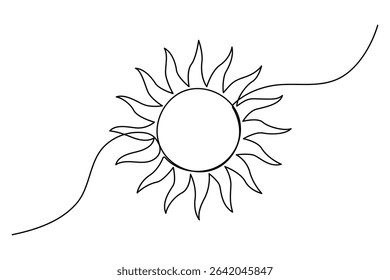 Continuous line art sun abstract summer sun outline vector on white background
