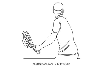 continuous line art of tennis player vector illustration