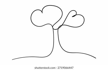 Árbol de arte de línea continua con un caprichoso dosel en forma de corazón, que representa el amor por la naturaleza
