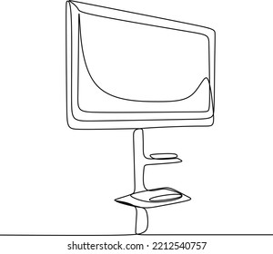 Continuous Line Art of TV Black Lines Drawing on White Background. One Line Monitor Abstract Simple Illustration for Minimalist Design. LCD Monitor Contour Abstract Drawing. Vector Illustration.