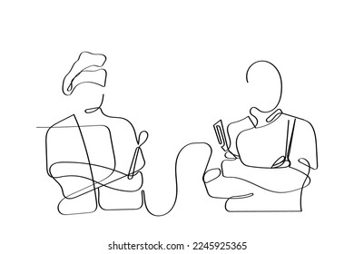 continuous line art of two chefs. vector art