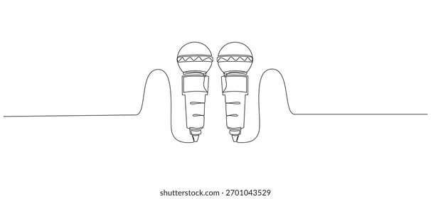 Continuous Line Art of Two Microphones for Audio and Communication,National Press Day concept continuous single line art vector illustration