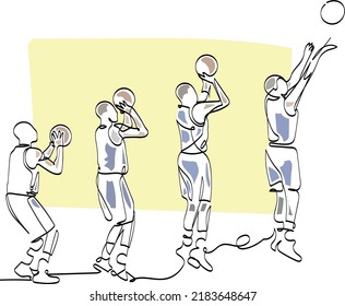 Continuous Line Art Vector: Basketball Jump Shot, Long Shot, Three Pointer, Perfect Shooting Pose, Basketball Slow Motion Shooting