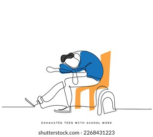 Continuous line art vector of a confused and depressed teenager. Lethargic youth. Minimal drawing of psychological disorders. 