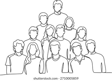 Vector de arte de línea continua de personas diversas. Este diseño minimalista simboliza la unidad, el trabajo en equipo, la colaboración y el espíritu colectivo, ideal para redes sociales, negocios y proyectos comunitarios.