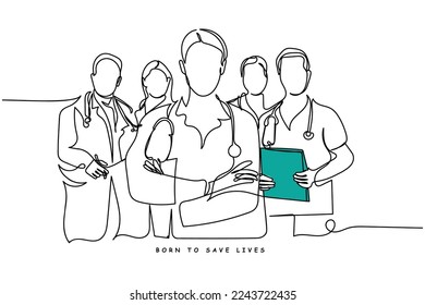 Continuous line art vector of doctors team.