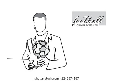 Vector de línea continua de un jugador de fútbol. Campeón de fútbol. Victoria en la serie de fútbol. vectores de arte conceptual aislados. Arte de una sola línea. 