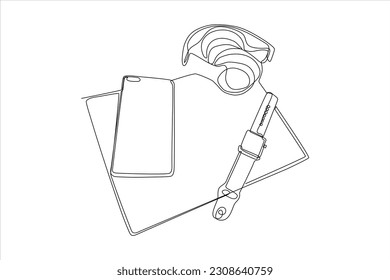 continuous line art vector illustration of laptop and mobile phone