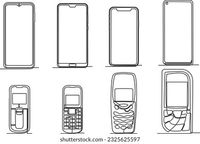 continuous line art vector illustration set of communication tools