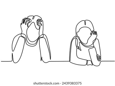 ilustración vectorial de arte de línea continua Familia infeliz de ahorros de dinero