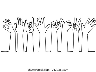 
continuous line art vector illustration Various people showing sign language signs