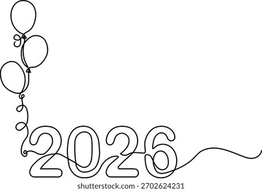 Eine durchgehende Linie Kunst Vektorgrafik der Neujahrsfeier 2026