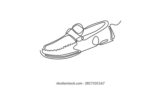 Continuous line art vector illustration of a men's loafer shoe for footwear branding.