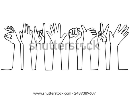 
continuous line art vector illustration Various people showing sign language signs