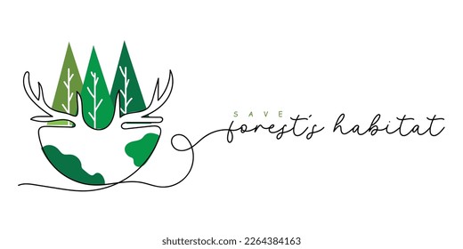 continuous line art vector of international day of forests. Protect forests and wild life habitat.