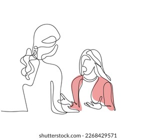 Continuous line art vector of issues between parents and teenager's relationship. Minimal drawing. Teens mental health day is observed every year on 2nd march.