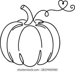 Continuous line art vector of a pumpkin with a heart vine