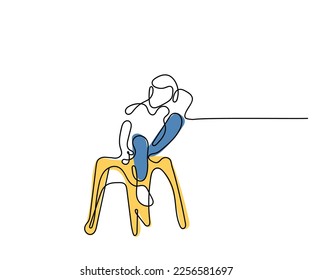 continuous line art vector of a sad and frustrated kid. Kids suffering from ADHD and Asperger's syndrome.