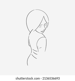Continuous line art Vector set stylized beautiful women silhouettes or One Line Drawing of a woman stretching arms is relaxing picture vector illustration