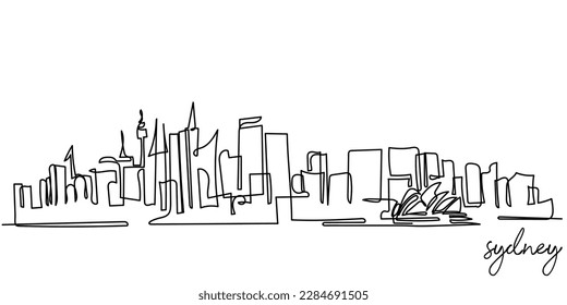 Continuous line art vector of skyline of Sydney. 